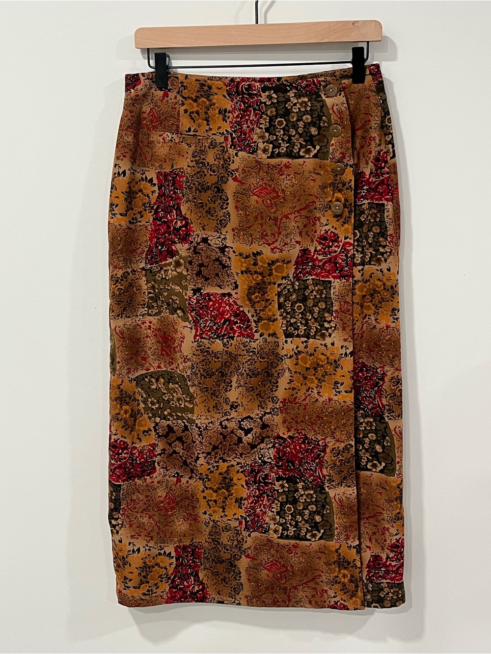 Vintage 90s Floral Midi Wrap Skirt - Fall Colors - Petite Small